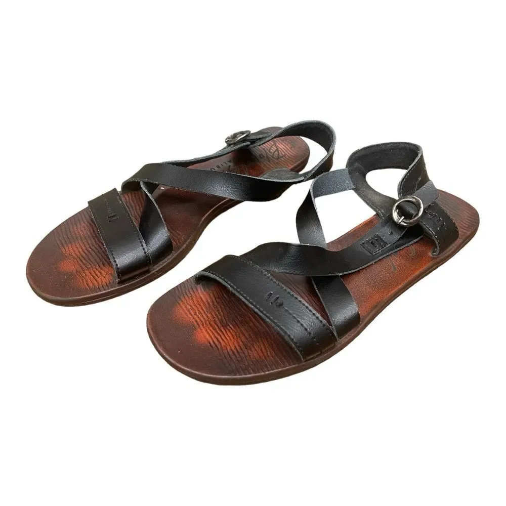 Blowfish Malibu Black Strappy Gladiator Sandals Ankle Strap Flat Size 11